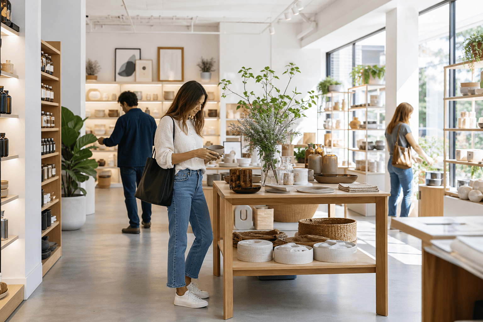Shopper browsing in a bright modern retail store